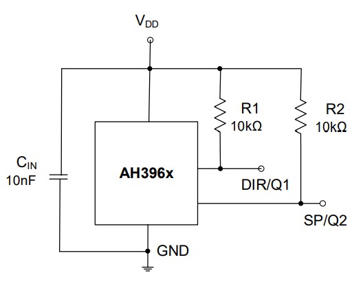 Application Circuit Diagram - Diodes Incorporated AH396xQ  Automotive Dual Hall Effect Latches